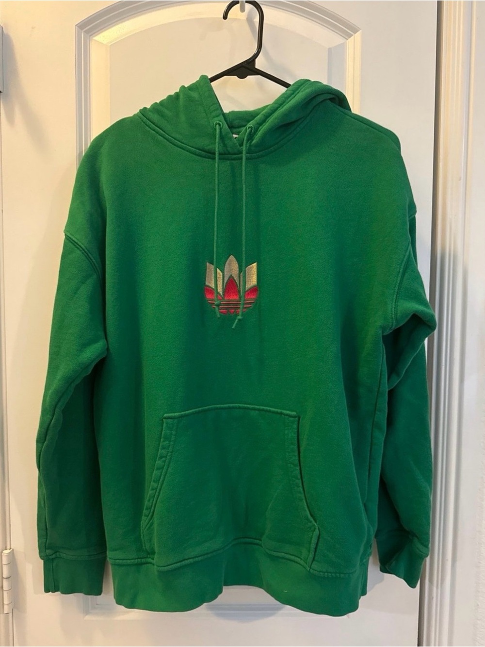 adidas Green Crewneck Hoodie with Multicolor Trefoil Logo